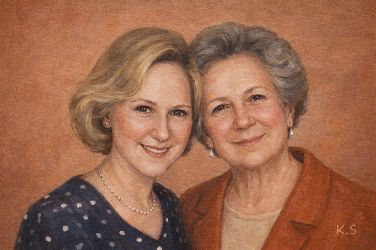 Hand-painted family portrait from photo