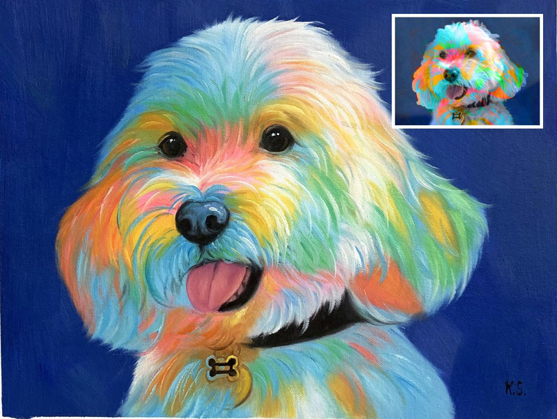 Custom hand-painted oil portrait from photo with original inset