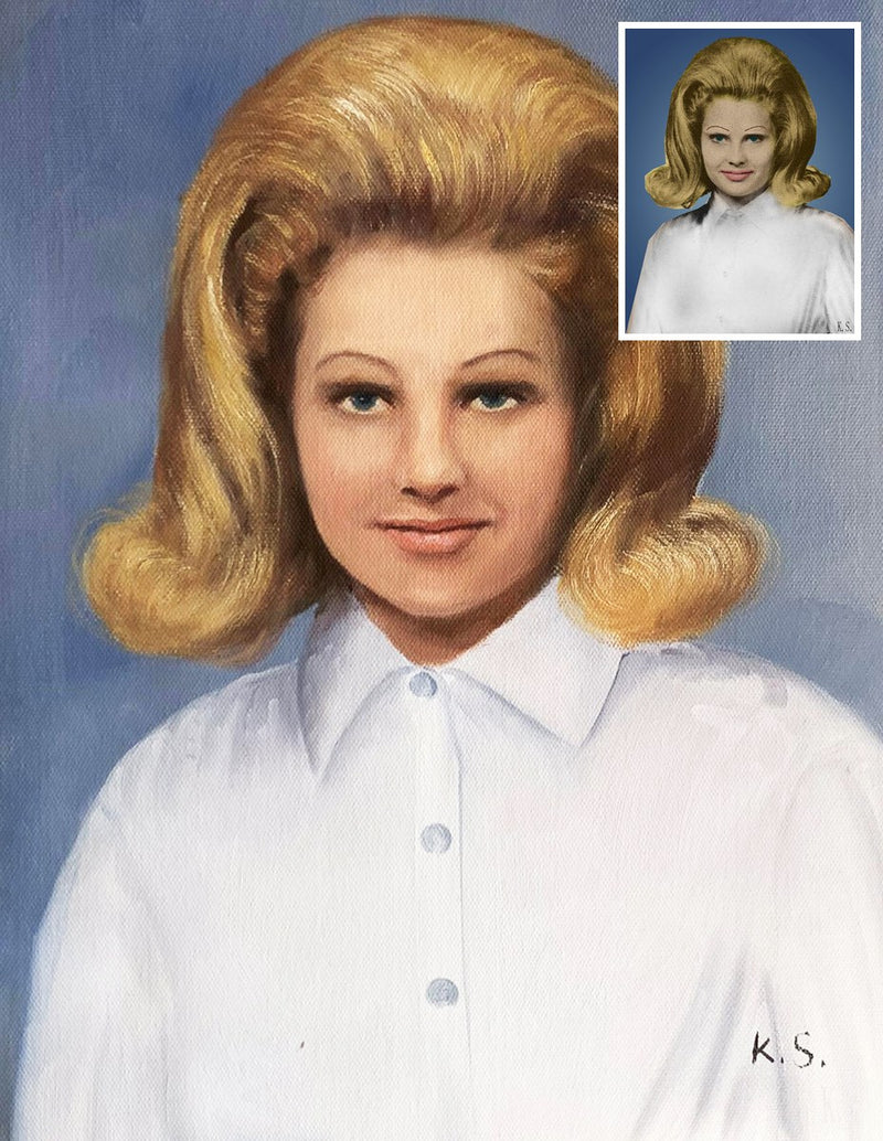 Custom hand-painted portrait from photo with original inset