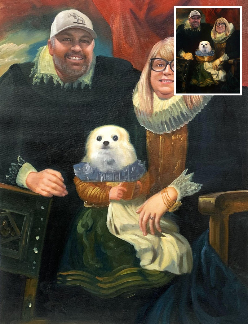 Custom hand-painted portrait from photo with original inset