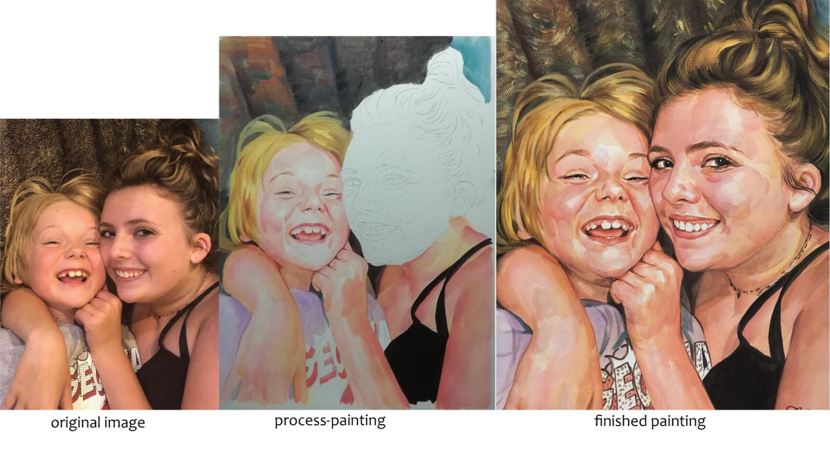 Photo to painting process: kids portrait oil painting steps